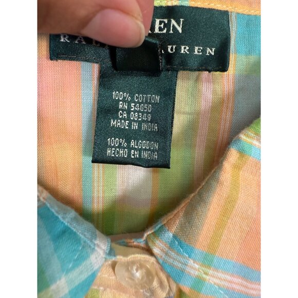 RALPH LAUREN Button Up Shirt Pastel Plaid Gauze Semi Sheer Roll Tab 2X - Picture 4 of 11